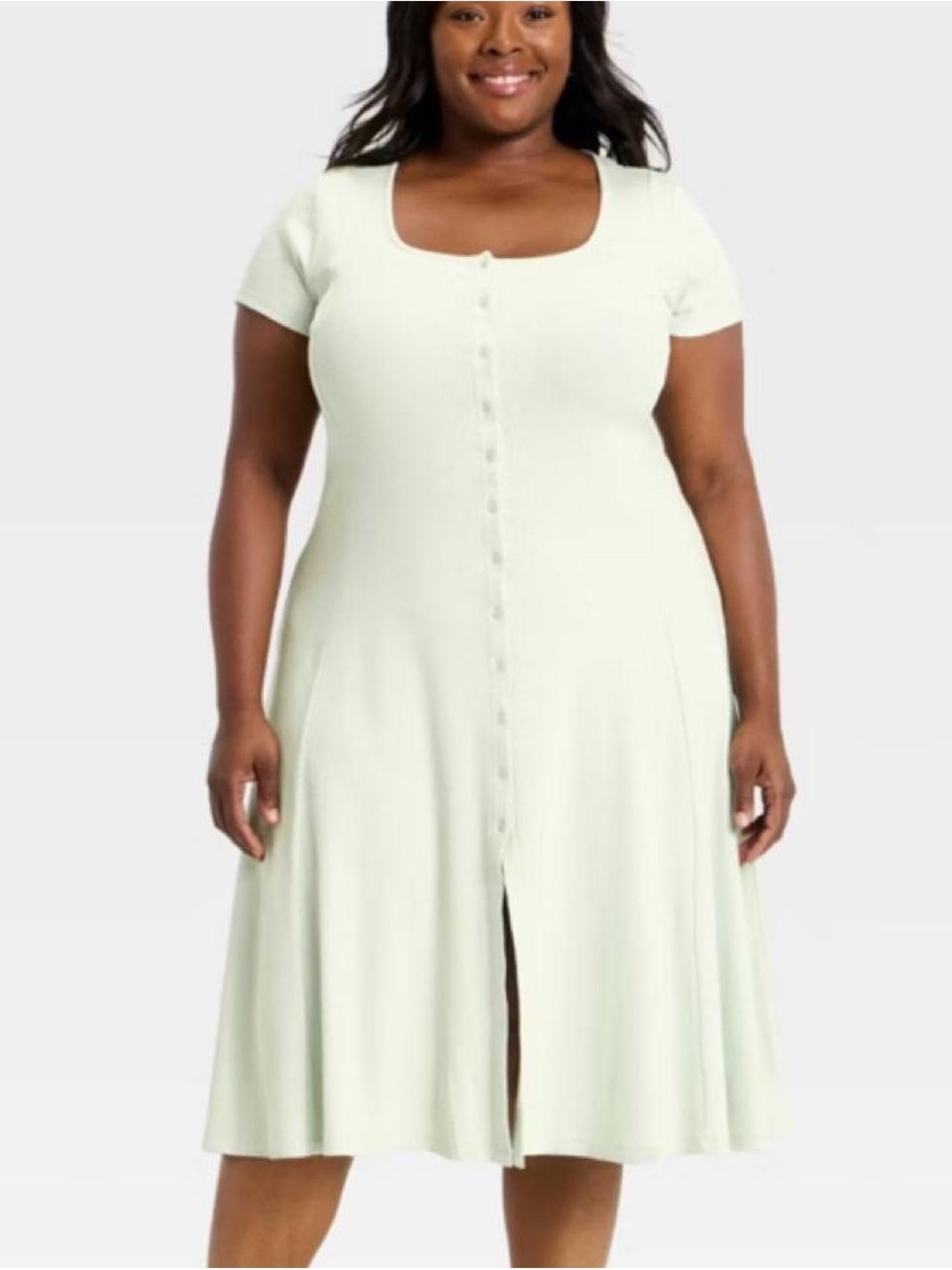 Button-Front Midi Dress in Light Mint